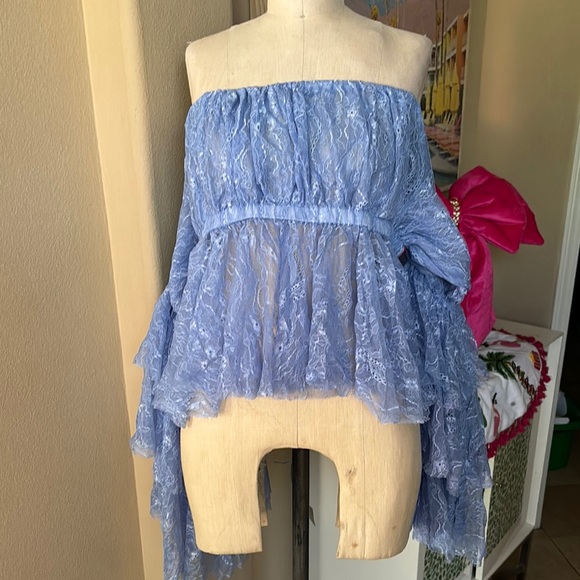 The Dolls House Tops - The Dolls House Madonna Top w/ Blue Cornflower Lace NWT